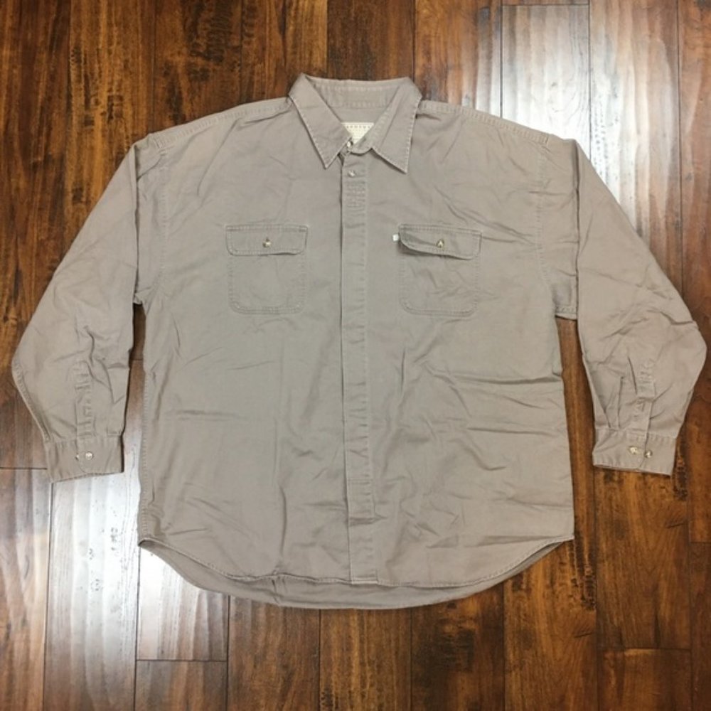 CONSENSUS Men’s Long-Sleeved Khaki Button Down Shirt Size XXL EUC Big & Tall